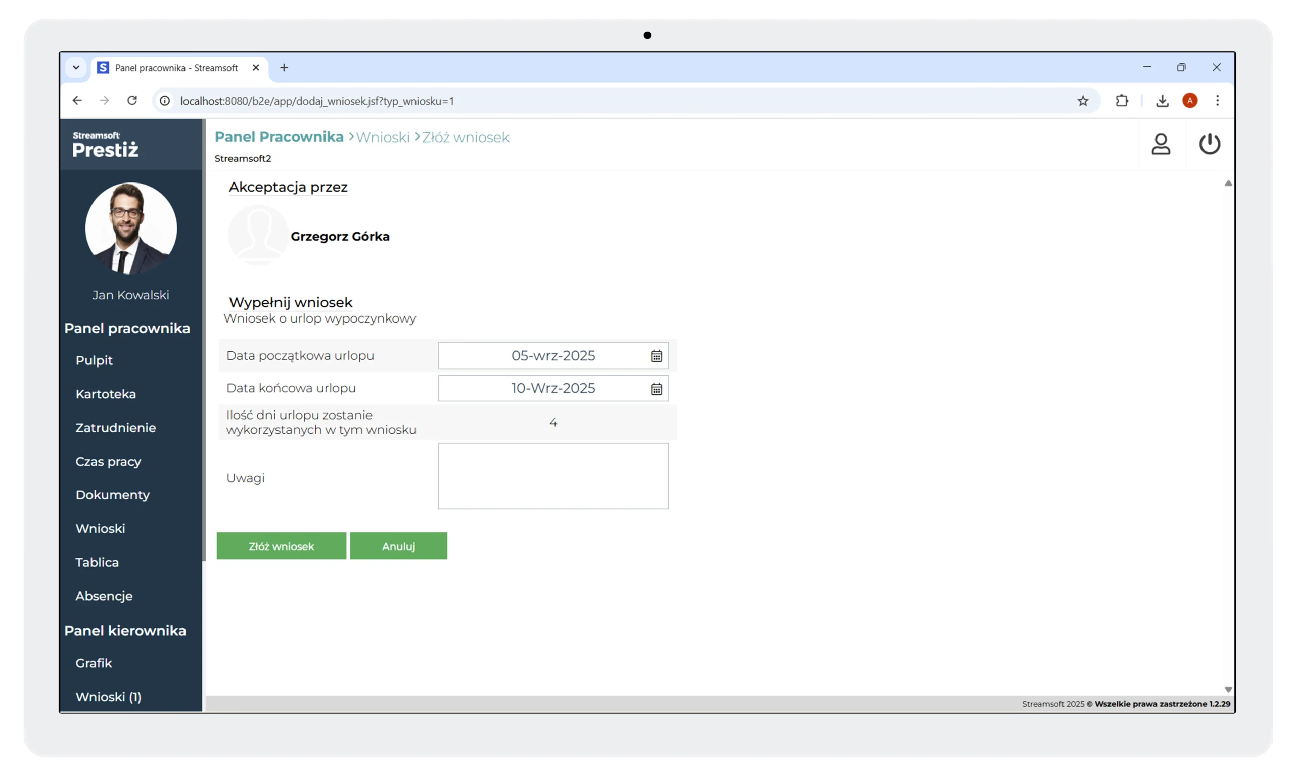 Aplikacja Panel pracownika 2 Streamsoft Kraków