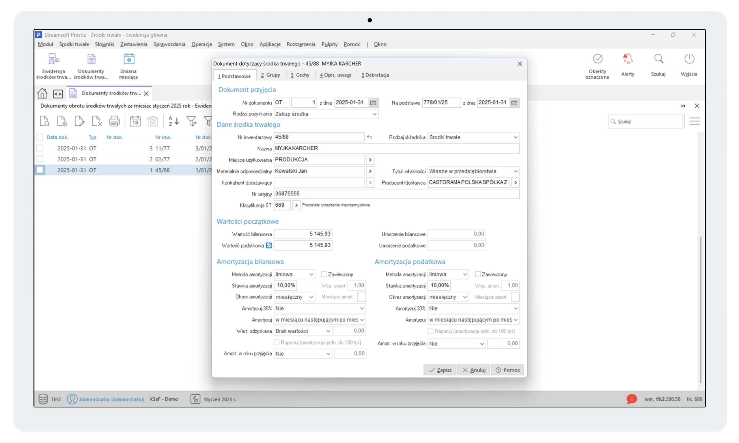 Moduł Środki trwałe 1 Streamsoft Kraków